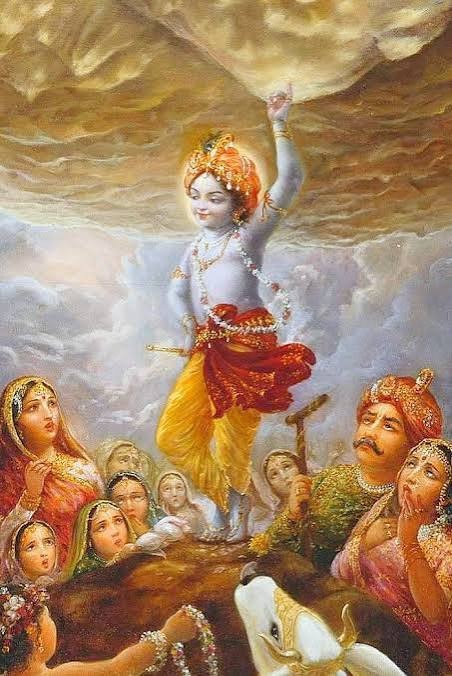 Lord Krishna lifted the massive Govardhan Hill
